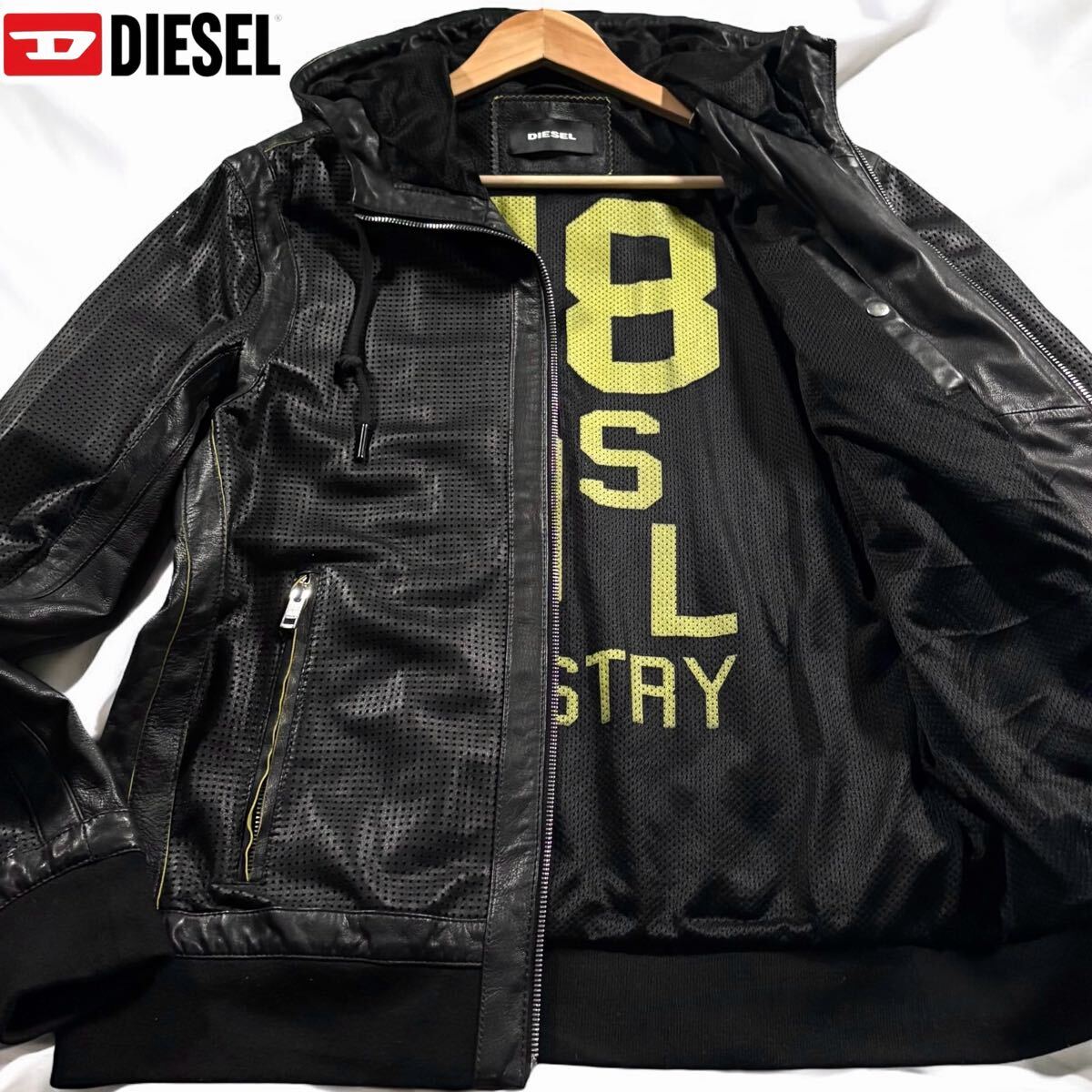 極美品/XLサイズ 極上 DIESEL ディーゼル 羊革 ラムレザー ジップ