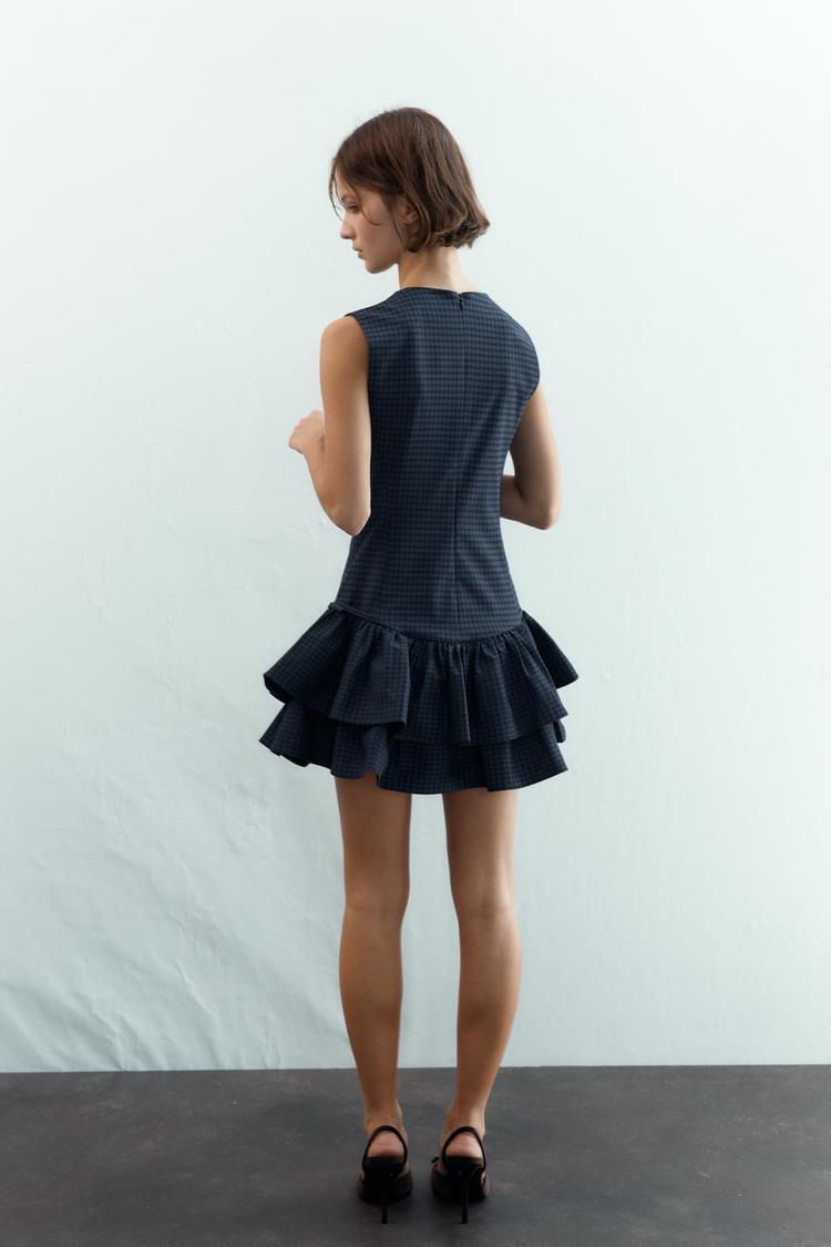 ZARA】フリル付きチェック柄ショートワンピース 3067/269/405 (ZARA