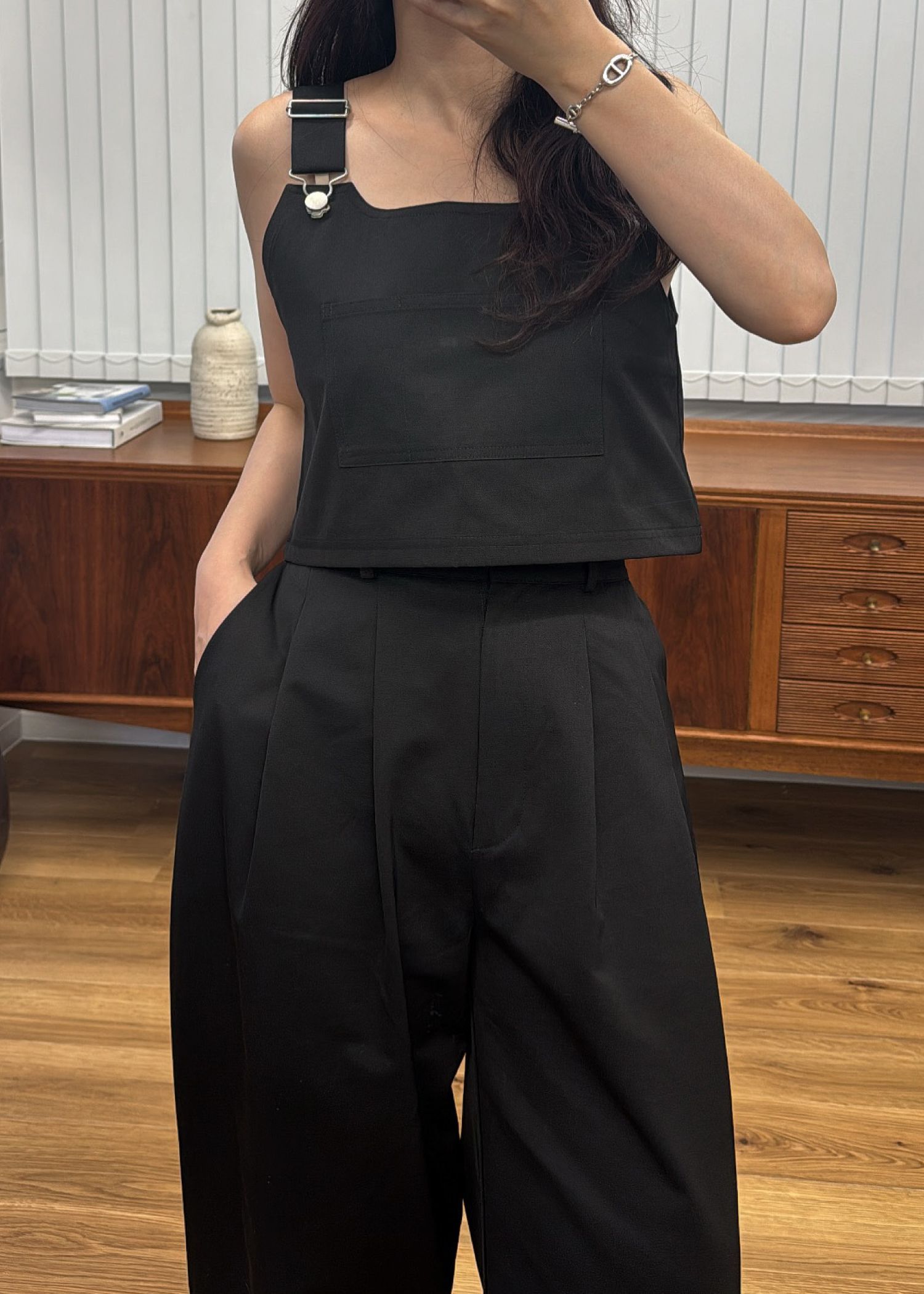 WILLFULLY - 2piece roll up suspenders all-in-one (Black) / 2ピース