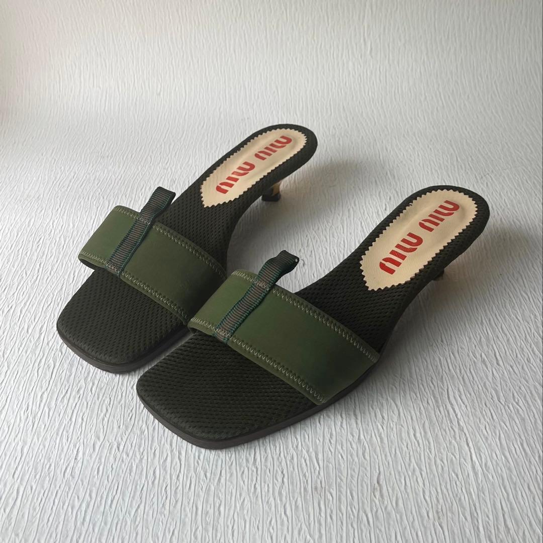 MIU MIU ミュール サンダル カーキ ヒール 37 ミュウミュウ Miu Miu MIUMIU サンダル 5X140E 3LKK メタルバックル