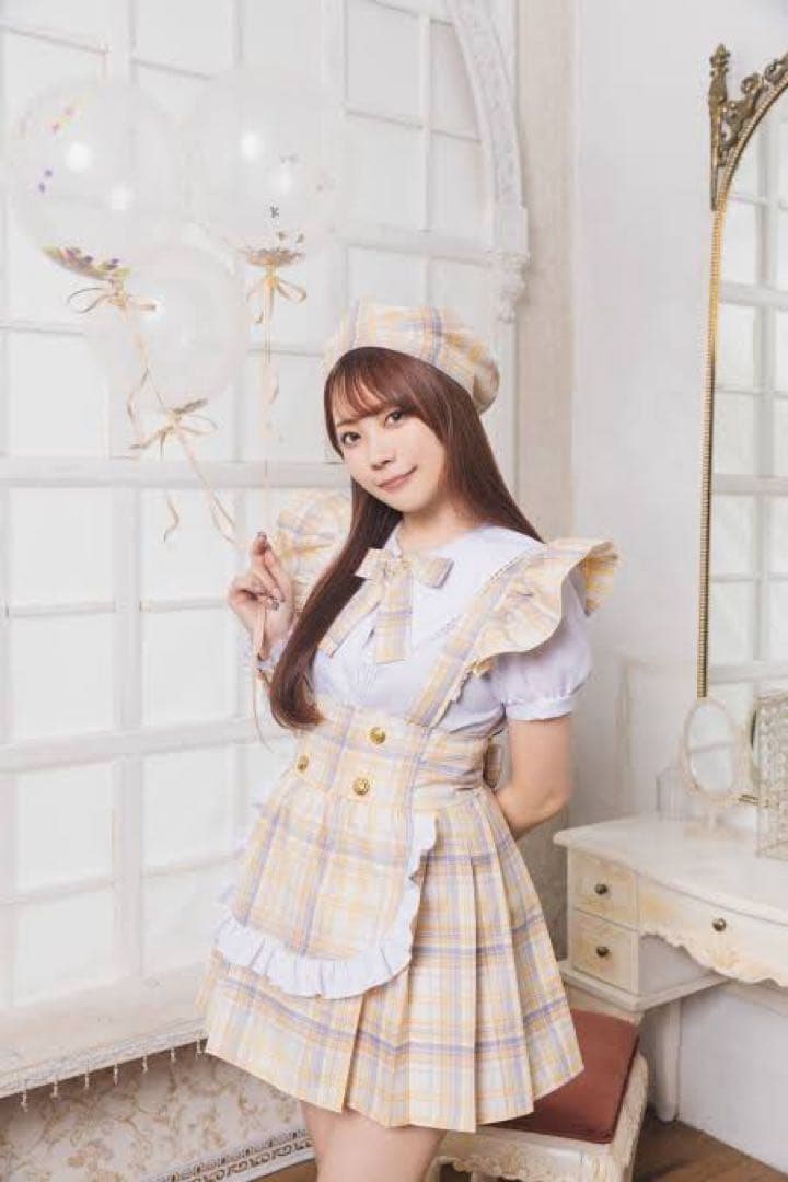 アイドル メイド服 セット 黄色 チェック柄 フリル付き - メルカリ